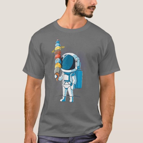 Astronaut By Ice Cream in Space Holding Planet Bal T_Shirt