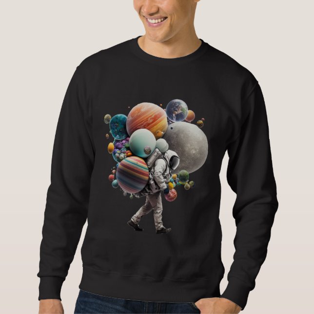 Astronaut carrying Planets and Moons in Space Sweatshirt (Front)