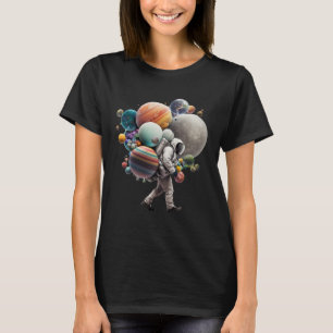 Astronaut carrying Planets and Moons in Space T-Shirt