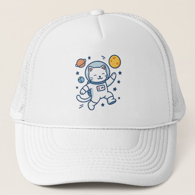 Astronaut Cat Adventure Trucker Hat (Front)