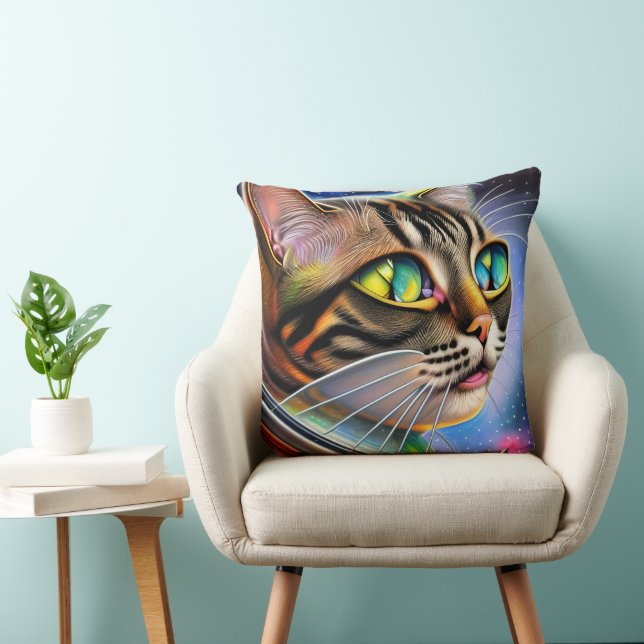 Astronaut Cat Artwork Throw Pillow (Chair)