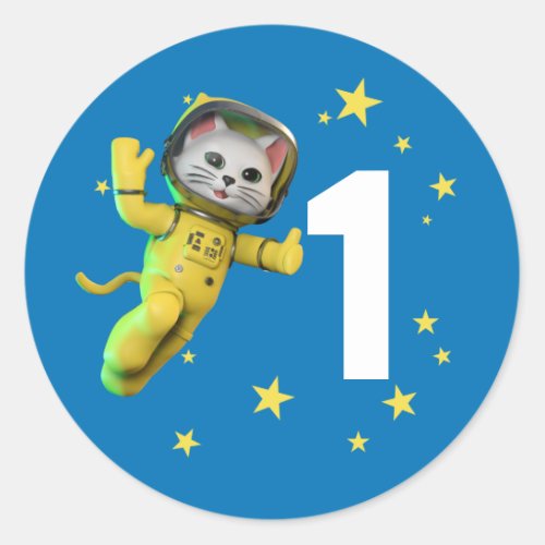 Astronaut Cat Birthday Classic Round Sticker