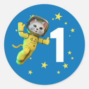 Astronaut Cat Birthday Classic Round Sticker