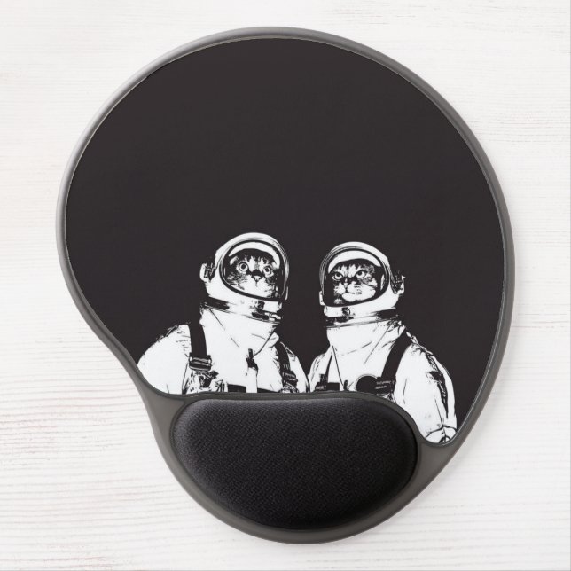 Astronaut cat black and white gel mouse pad (Front)