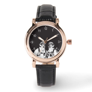 Astronaut cat black and white watch