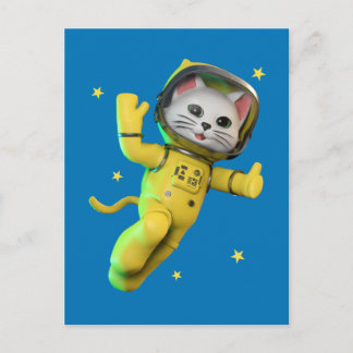 Astronaut Cat Cartoon Postcard