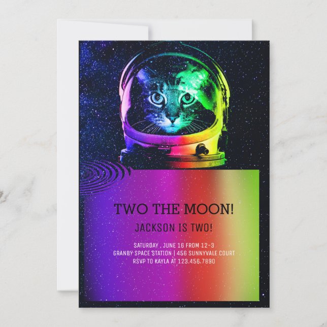 Astronaut Cat Colorful Birthday Invitation (Front)
