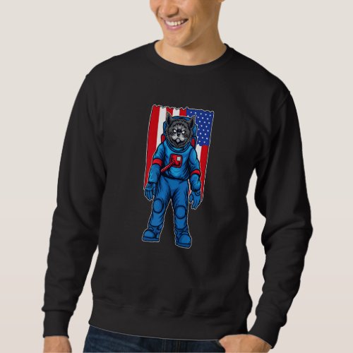 Astronaut Cat Cosmonaut Space  USA US Flag Sweatshirt