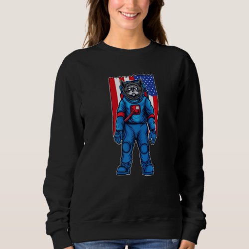 Astronaut Cat Cosmonaut Space  USA US Flag Sweatshirt