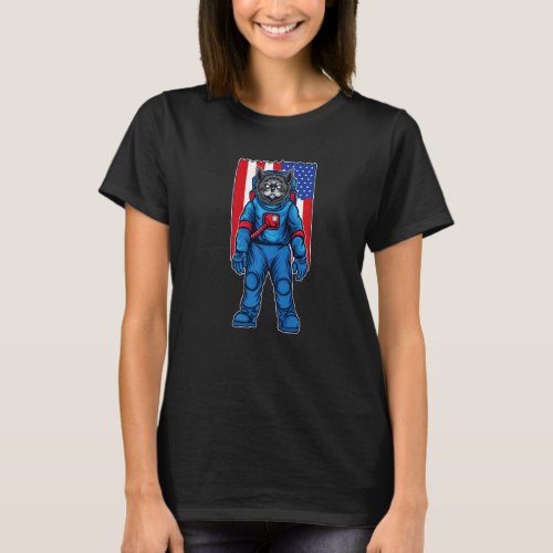 Astronaut Cat Cosmonaut Space  USA US Flag T_Shirt