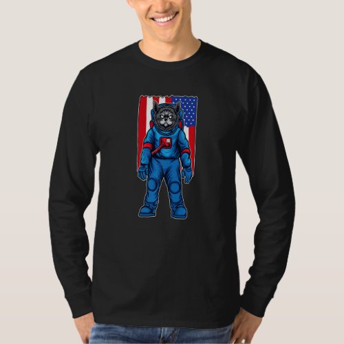 Astronaut Cat Cosmonaut Space  USA US Flag T_Shirt