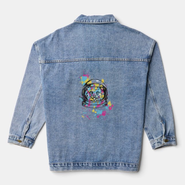 Astronaut Cat Denim Jacket (Back)