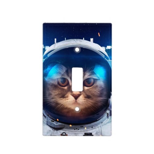 Astronaut cat floats above Earth Light Switch Cover