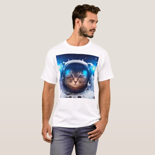 Astronaut cat floats above Earth T_Shirt