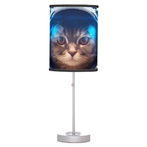 Astronaut cat floats above Earth Table Lamp