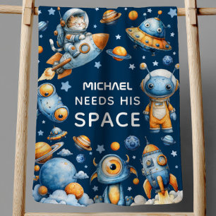 Astronaut Cat Galaxy Funny Space Pun with Name Baby Blanket