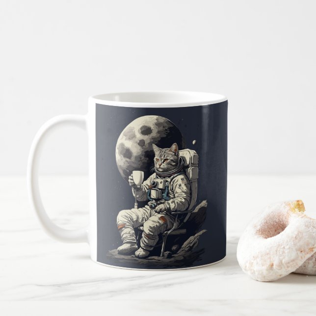 Astronaut Cat Having Cup of Coffee (With Donut)