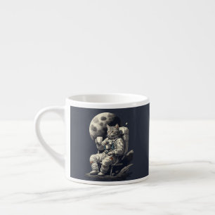 Astronaut Cat Having Cup of Coffee