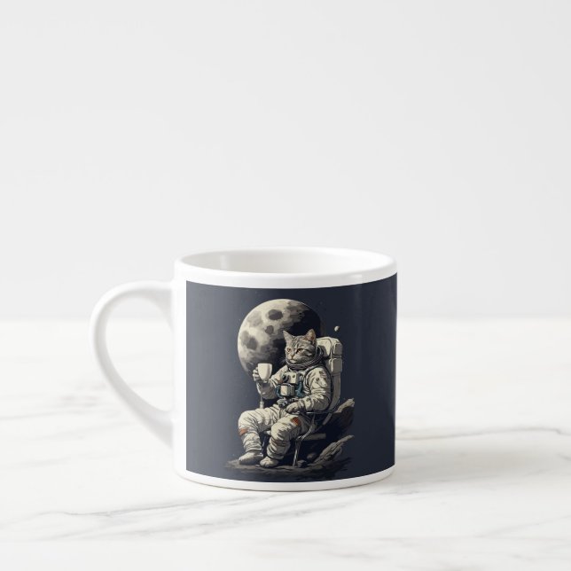 Astronaut Cat Having Cup of Coffee (Left)