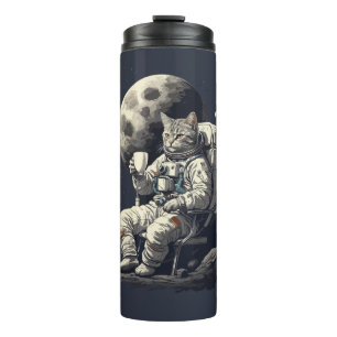 Astronaut Cat Having Cup of Coffee