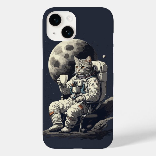 Astronaut Cat Having Cup of Coffee Case-Mate iPhone Case (Back)