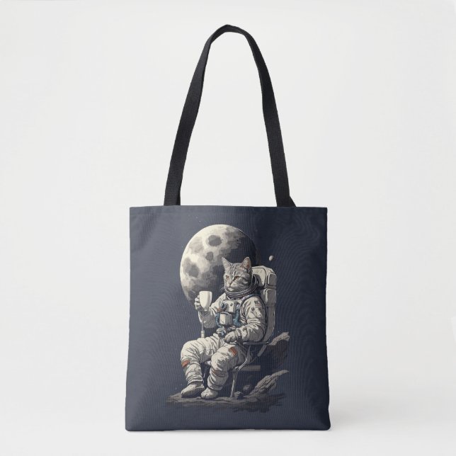 Astronaut Cat Having Cup of Coffee Tote Bag (Front)