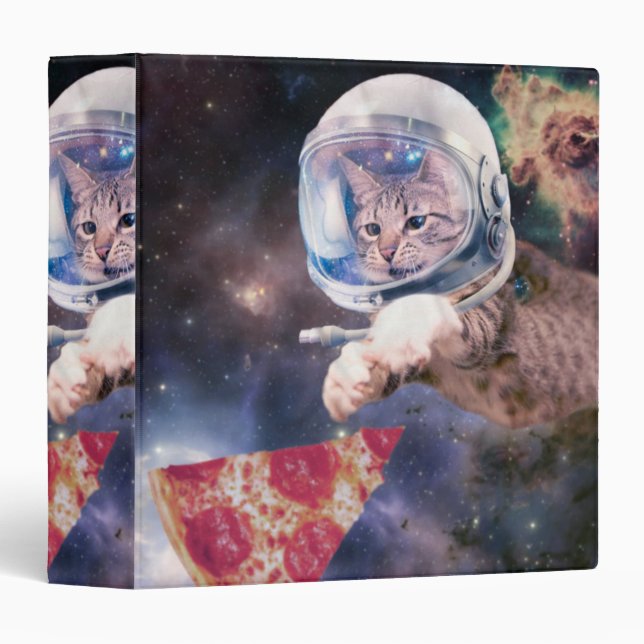 Astronaut cat hunting a pizza slice 3 ring binder (Front/Spine)
