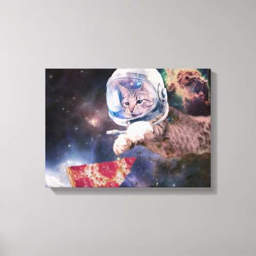 Astronaut cat hunting a pizza slice canvas print