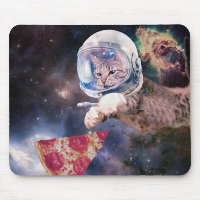Astronaut cat hunting a pizza slice mouse pad (Front)
