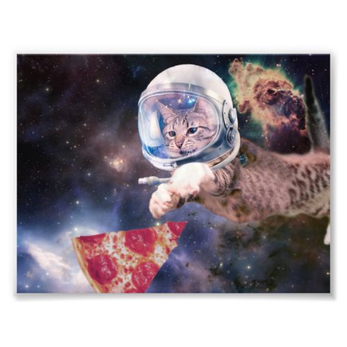 Astronaut cat hunting a pizza slice photo print