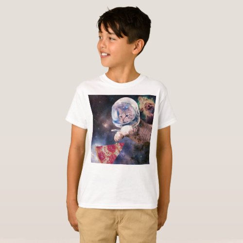 Astronaut cat hunting a pizza slice T_Shirt