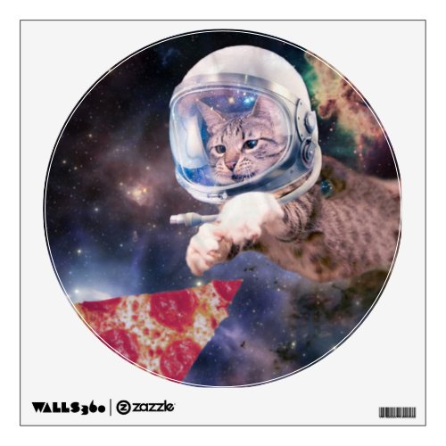 Astronaut cat hunting a pizza slice wall decal