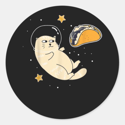 Astronaut Cat in Outer Space  Taco Moon Classic Round Sticker