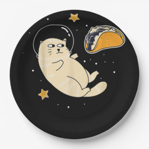Astronaut Cat in Outer Space Taco Moon Paper Plates
