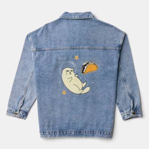 Astronaut Cat In Outer Space Taco Moon Pullover Denim Jacket
