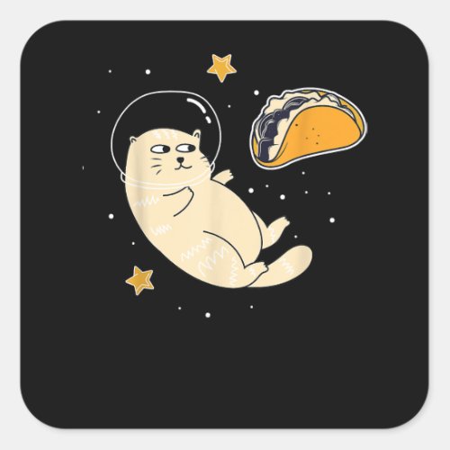 Astronaut Cat in Outer Space  Taco Moon Square Sticker