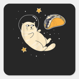Astronaut Cat in Outer Space  Taco Moon Square Sticker