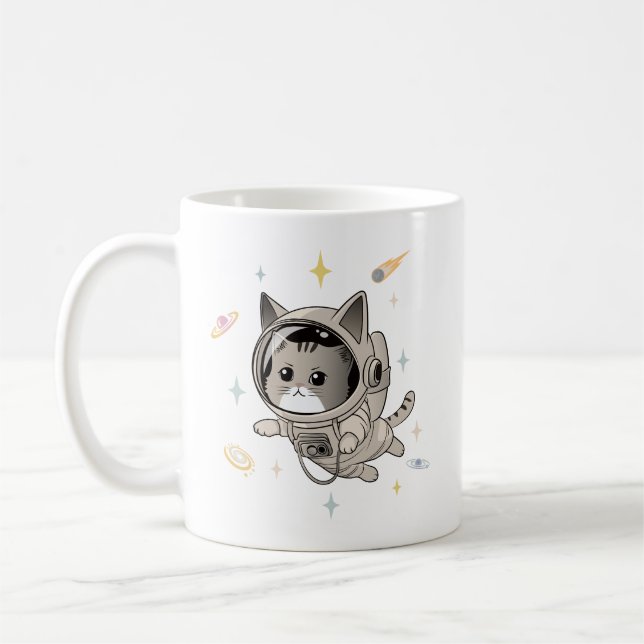 Astronaut Cat in Space Cute Cat Coffee Mug (Left)