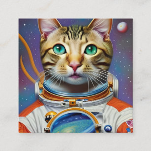 Astronaut Cat in Space Square Business Card