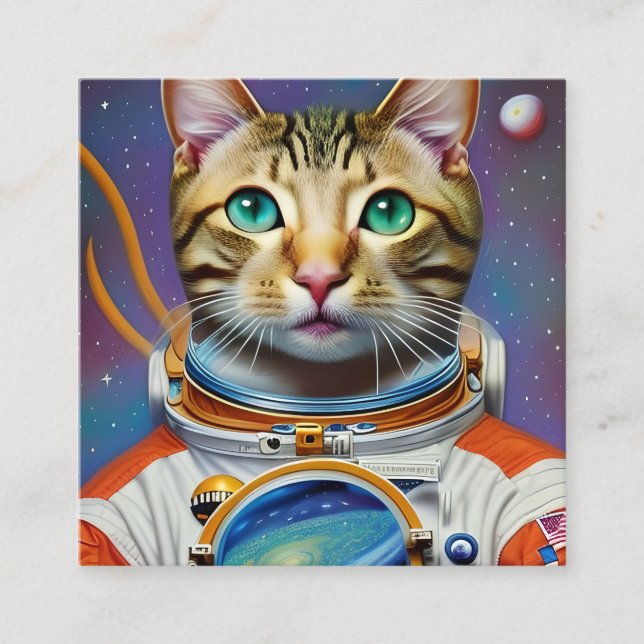 Astronaut Cat in Space Square Business Card (Front)
