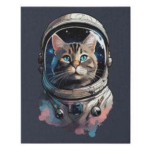 Astronaut Cat In Space Watercolor Art Faux Canvas Print