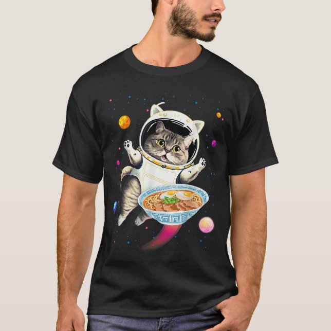 Astronaut Cat In Space With Ramen Noodles Galaxy C T-Shirt (Front)