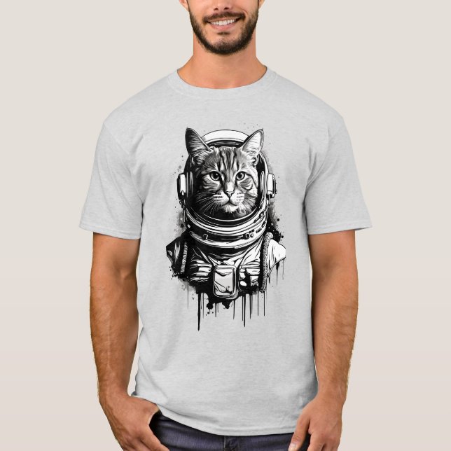 Astronaut Cat Ink Art T-Shirt (Front)