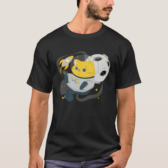 Astronaut Cat Or  Space Cat On Galaxy Kitten T-Shirt (Front)