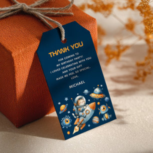 Astronaut Cat Outer Space 1st Birthday Thank You Gift Tags