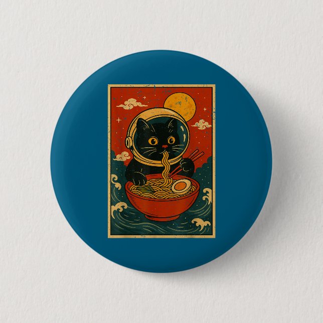 Astronaut Cat Ramen Japanese Graphic Tees Men Wome Button (Front)