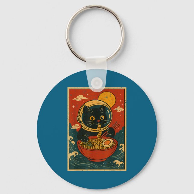 Astronaut Cat Ramen Japanese Graphic Tees Men Wome Keychain (Front)