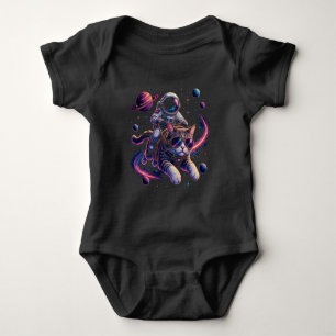Astronaut cat riding through space baby bodysuit