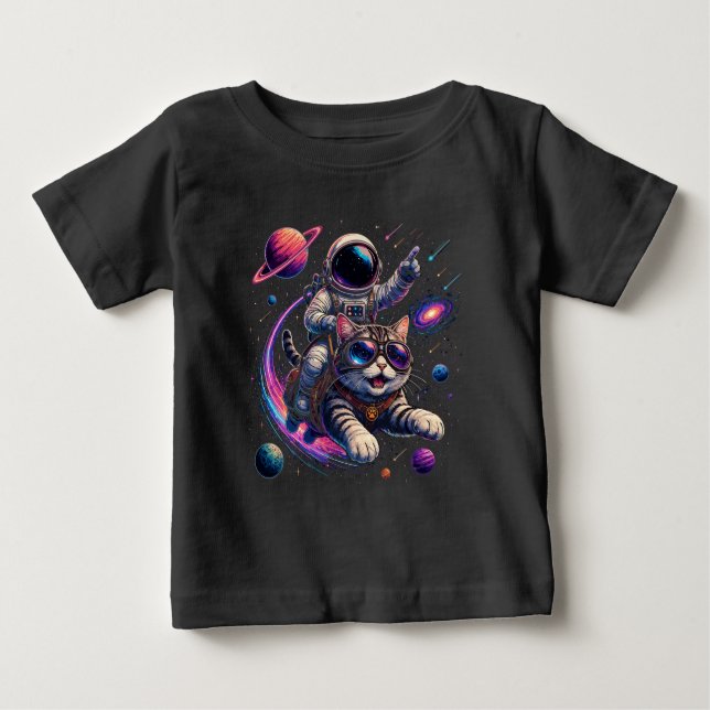 Astronaut cat riding through space baby T-Shirt (Front)