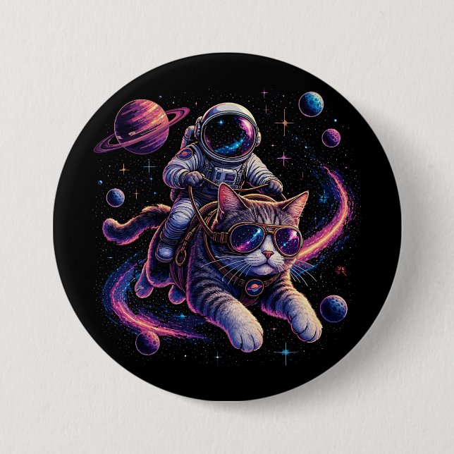 Astronaut cat riding through space button (Front)